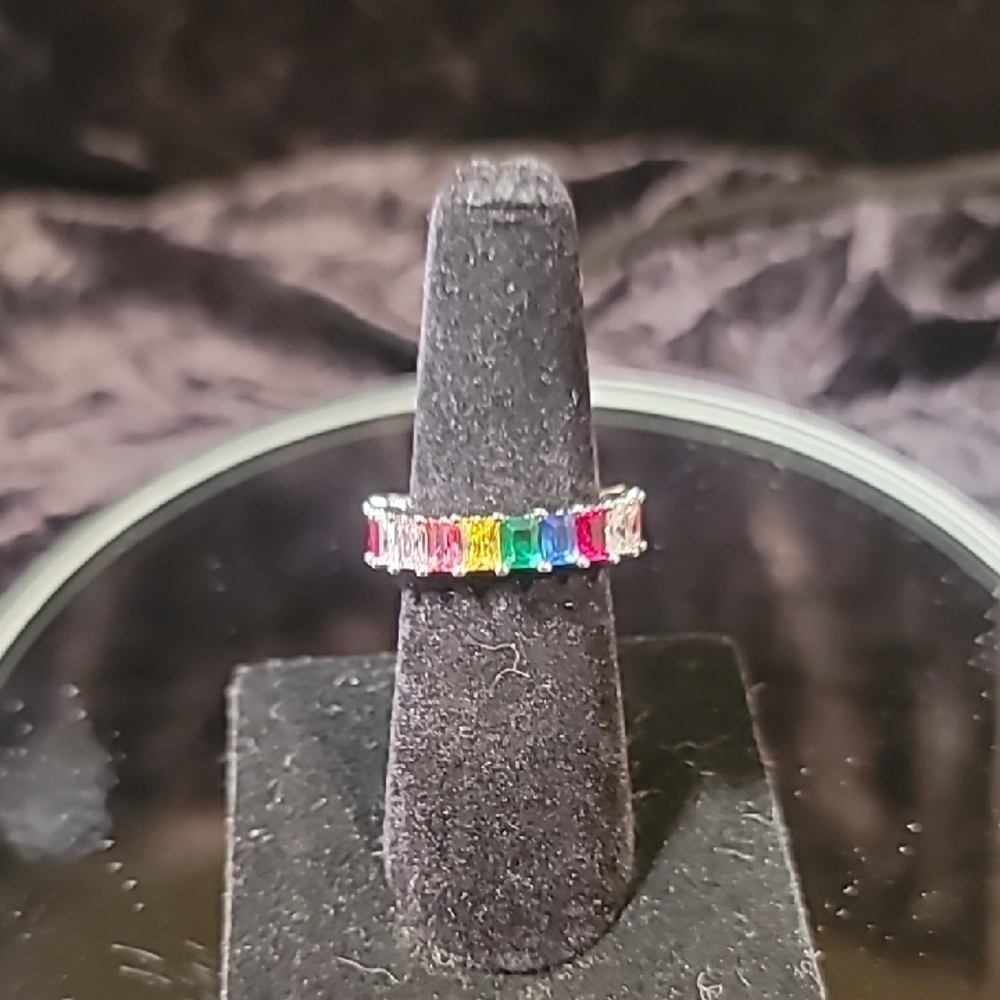 0516. Multicolor Lab Gemstones in 925 Sterling Silver Sparkly 💫Ring💜❤️💚💙🩵 - Picture 3 of 13